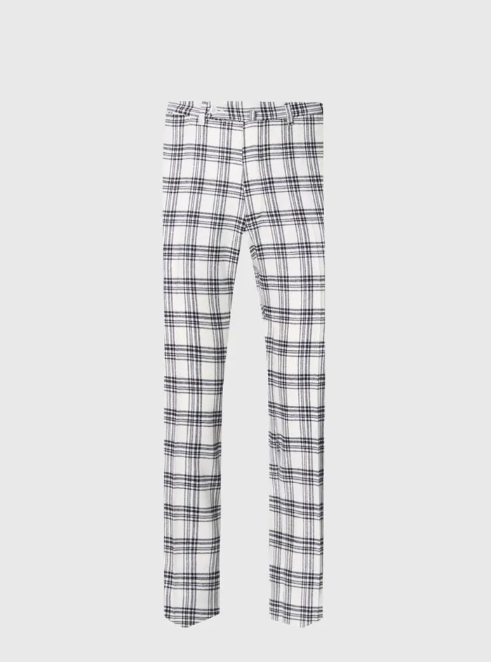 Men Paul Stuart Pants Wool and Cashmere Plaid Trouser Blackwhite
