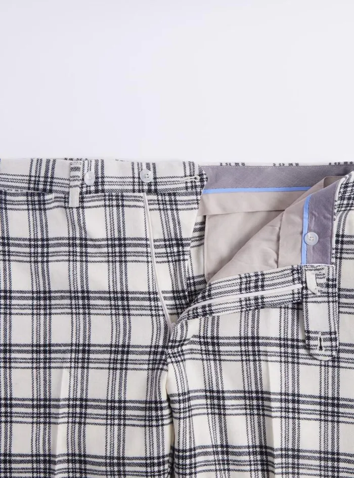 Men Paul Stuart Pants Wool and Cashmere Plaid Trouser Blackwhite