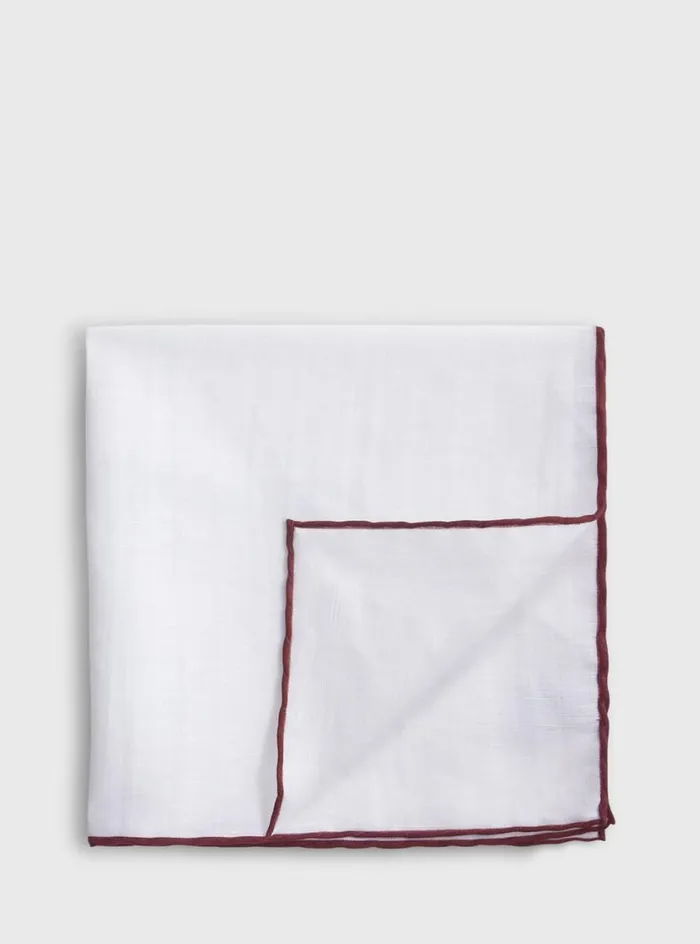 Men Paul Stuart Pocket Squares Handkerchief With Contrast Border Burgundy