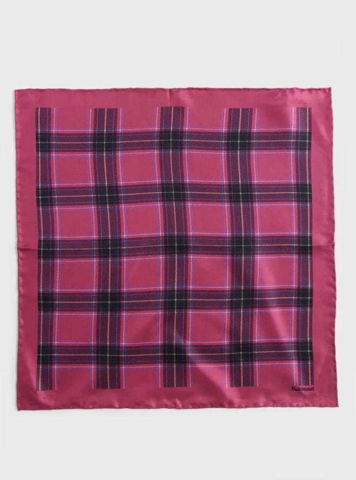 Men Paul Stuart Pocket Squares Silk Plaid Print Pocket Square Berry
