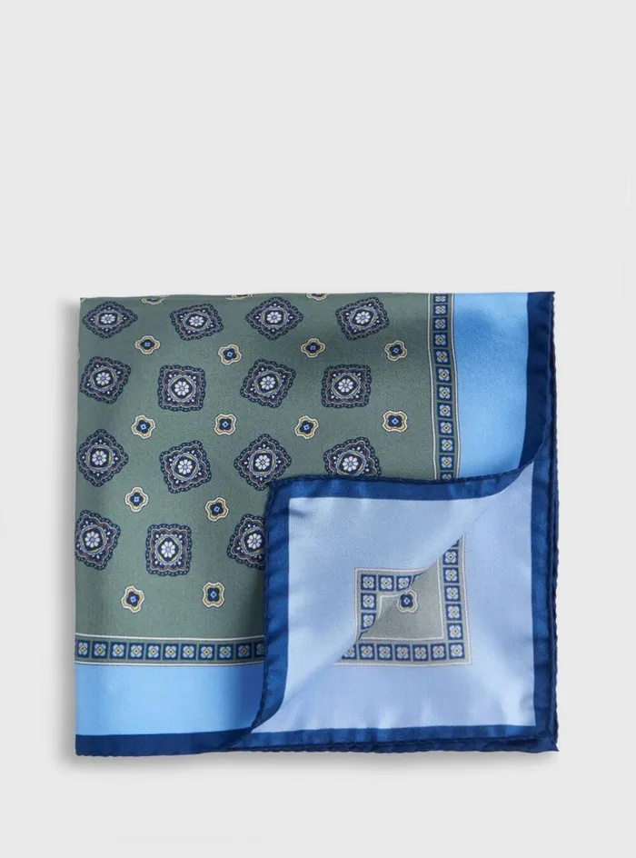 Men Paul Stuart Pocket Squares Silk Tossed Medallion Pocket Square Sage