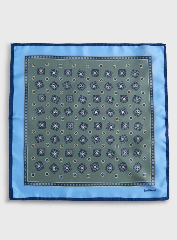 Men Paul Stuart Pocket Squares Silk Tossed Medallion Pocket Square Sage