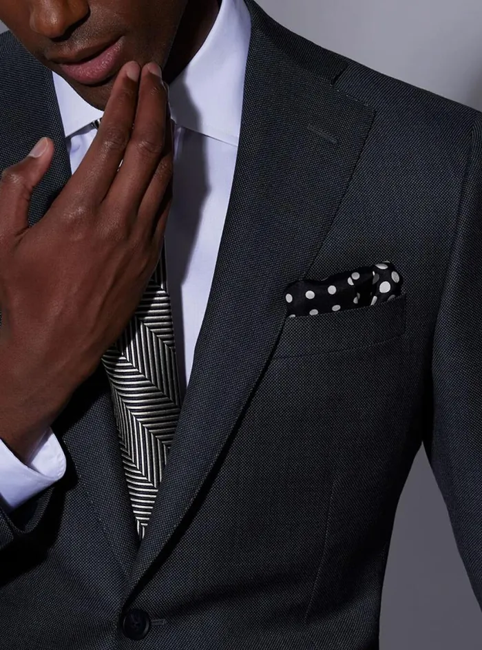 Men Paul Stuart Pocket Squares Silk Twill Dot Pocket Square Black