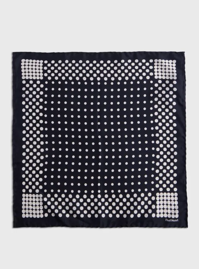 Men Paul Stuart Pocket Squares Silk Twill Dot Pocket Square Black