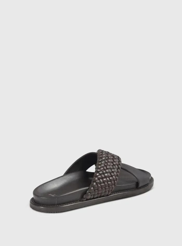 Men Paul Stuart Sandals Palau Woven Leather Slide Dark Brown