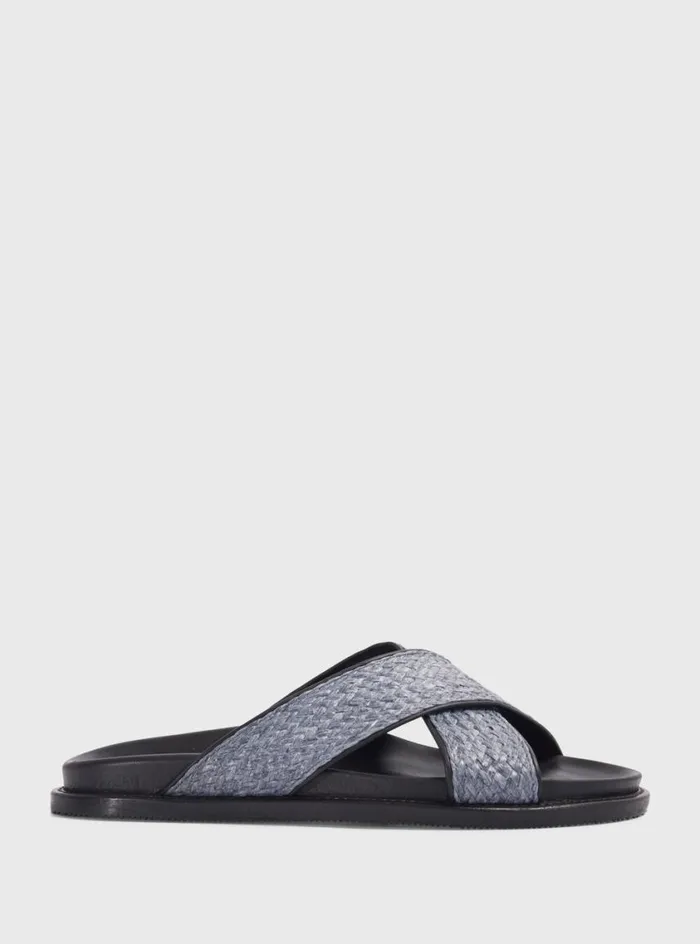 Men Paul Stuart Sandals Punta II Raffia Crossover Slide Blue