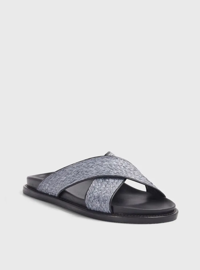 Men Paul Stuart Sandals Punta II Raffia Crossover Slide Blue Men Paul Stuart Sandals Punta II Raffia Crossover Slide Blue