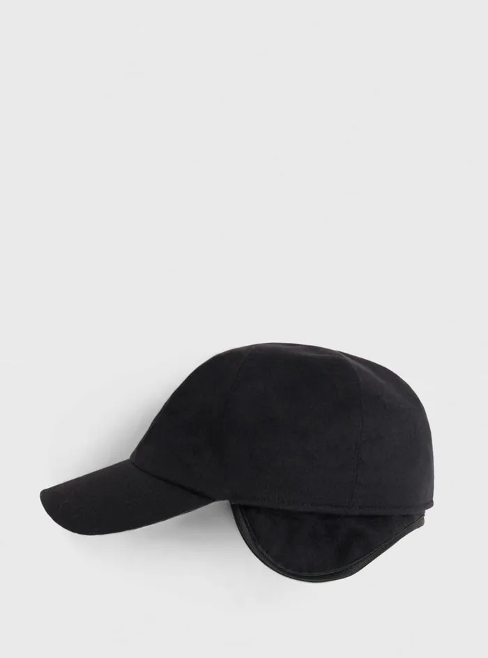 Men Paul Stuart Scarves Hats Gloves Baseball Cap With Ear Flaps Black