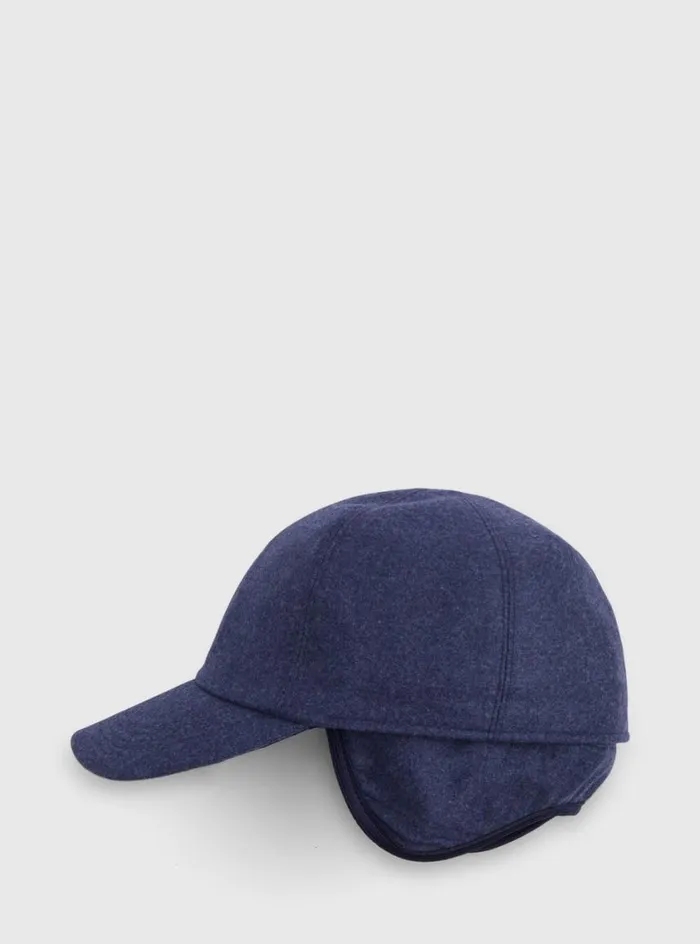 Men Paul Stuart Scarves Hats Gloves Baseball Cap With Ear Flaps Blue Melange