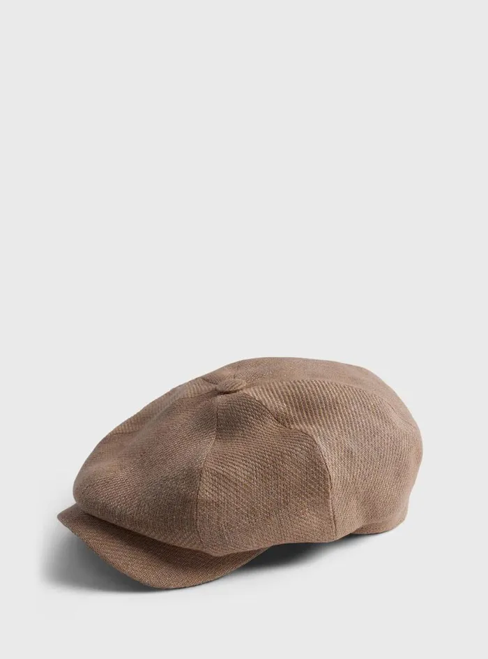 Men Paul Stuart Scarves Hats Gloves Linen Newsboy Hat Camel