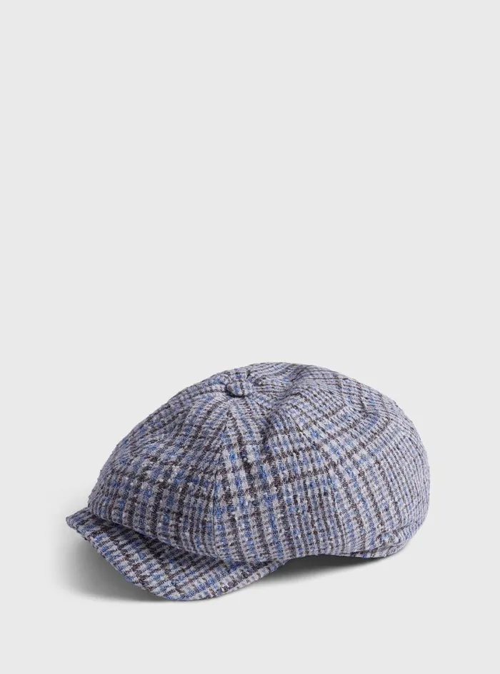 Men Paul Stuart Scarves Hats Gloves Plaid Newsboy Hat Light Blue