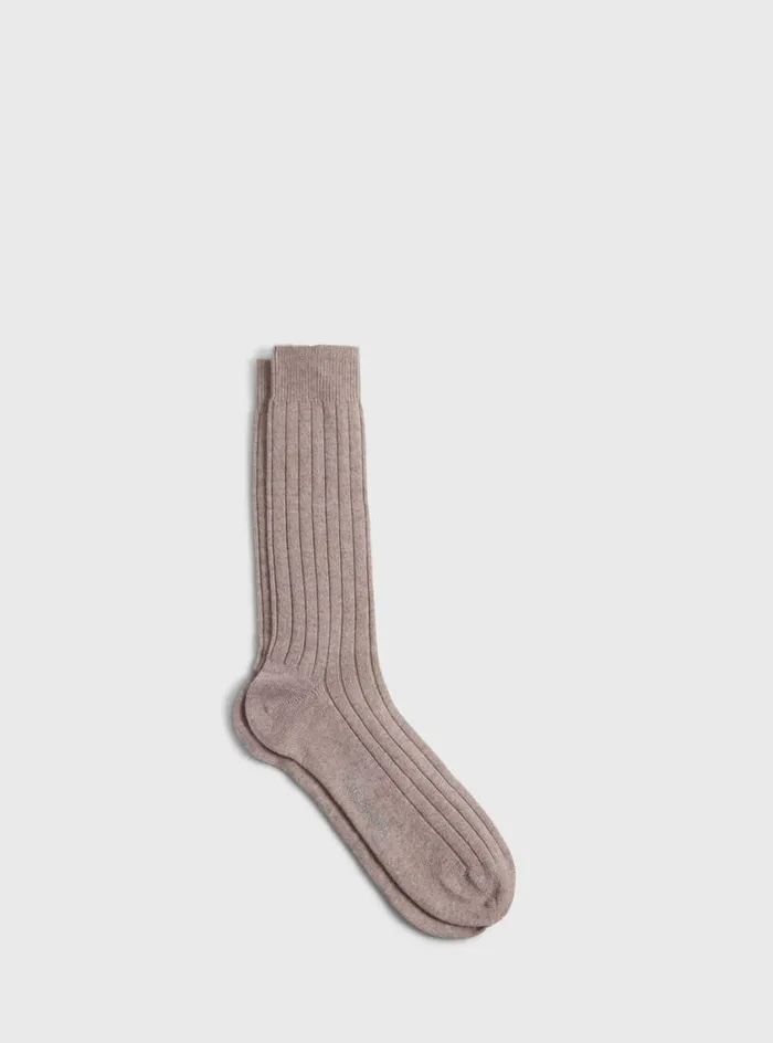 Men Paul Stuart Socks Cashmere Ribbed Sock Natural