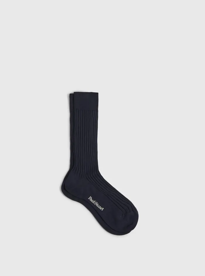 Men Paul Stuart Socks Classic Cotton Ribbed Sock Navy