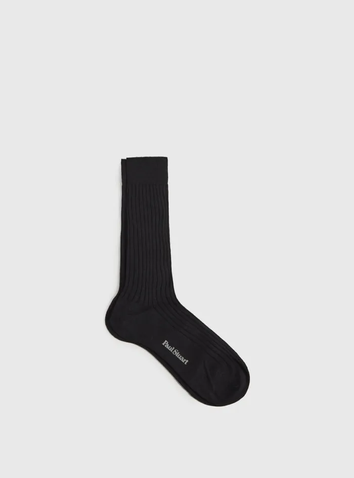 Men Paul Stuart Socks Classic Merino Wool Ribbed Sock Black