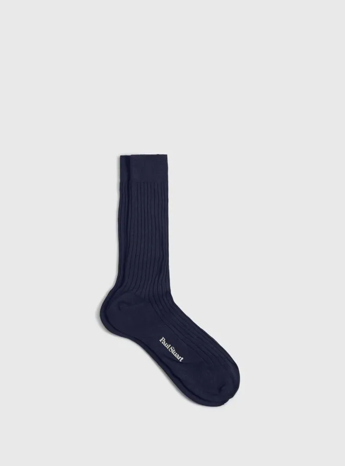 Men Paul Stuart Socks Classic Merino Wool Ribbed Sock Navy
