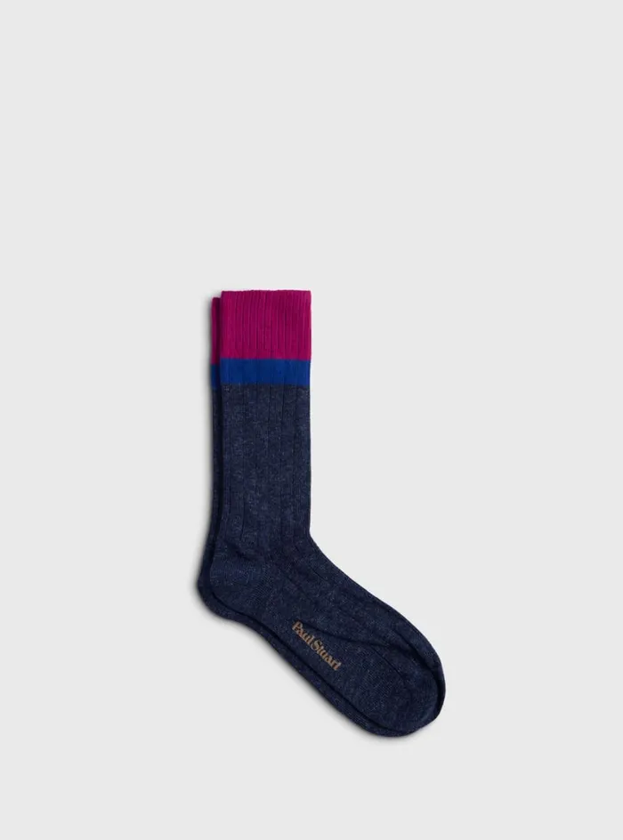 Men Paul Stuart Socks Cotton Denim Melange Sport Sock Berry