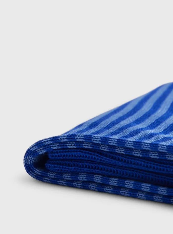 Men Paul Stuart Socks Cotton Horizontal Stripe Sock Royal Blue