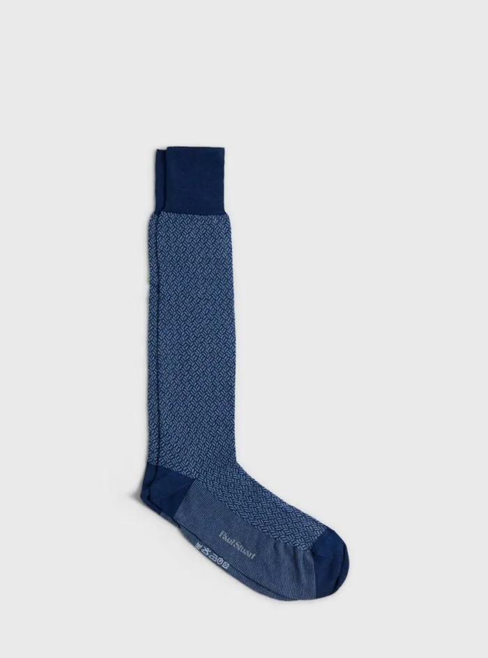 Men Paul Stuart Socks Mercerized Cotton Parquet Pattern Sock Blue