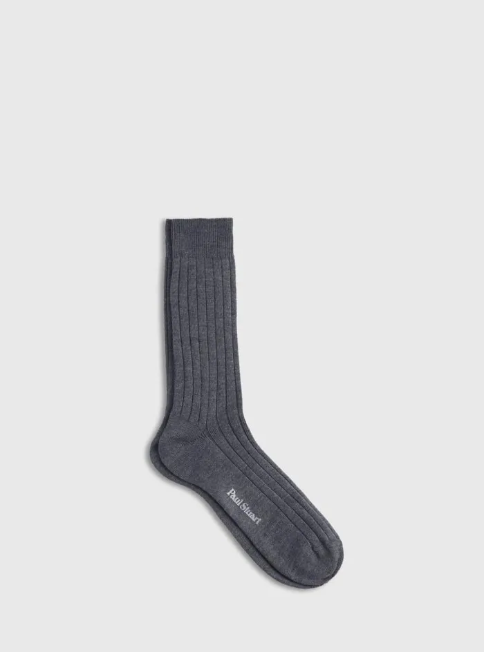 Men Paul Stuart Socks Merino Wool Ribbed Sock Medium Grey