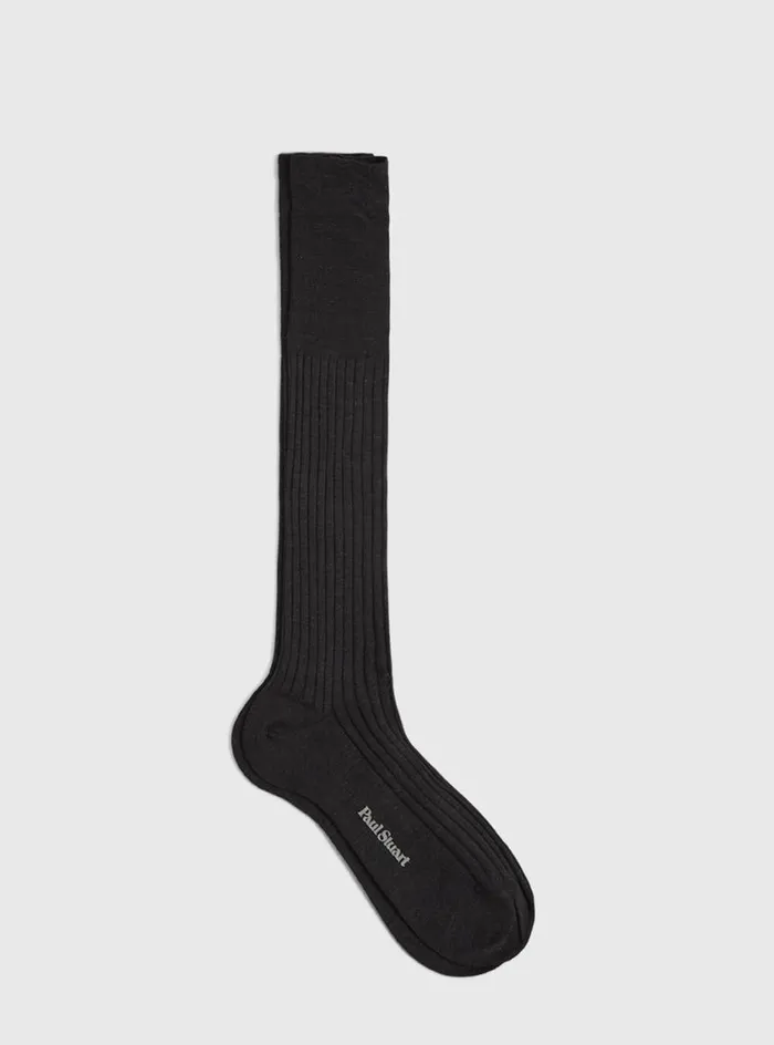Men Paul Stuart Socks Merino Wool Ribed Sock Grey