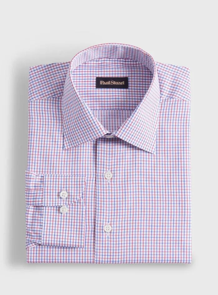 Men Paul Stuart Sport Shirts Cotton Tattersall Sport Shirt Rednavy