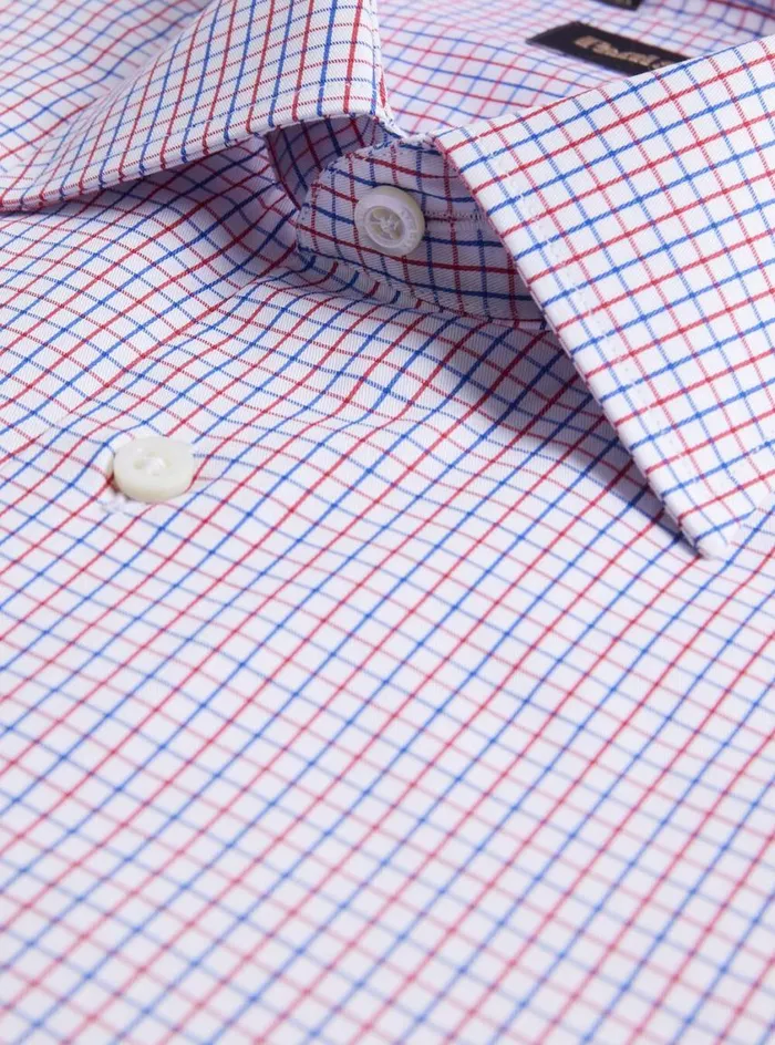 Men Paul Stuart Sport Shirts Cotton Tattersall Sport Shirt Rednavy