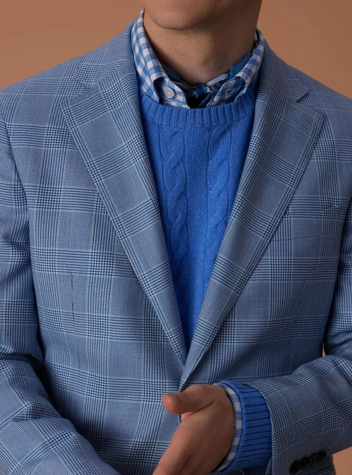 Men Paul Stuart Sport Shirts Linen Gingham Sport Shirt Light Blue