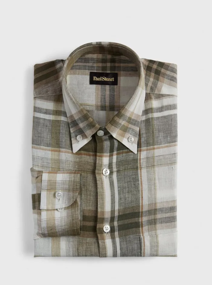 Men Paul Stuart Sport Shirts Plaid Sport Shirt Olive