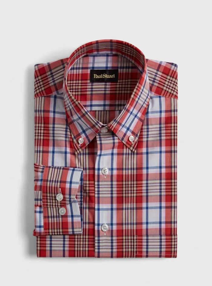 Men Paul Stuart Sport Shirts Plaid Sport Shirt Red