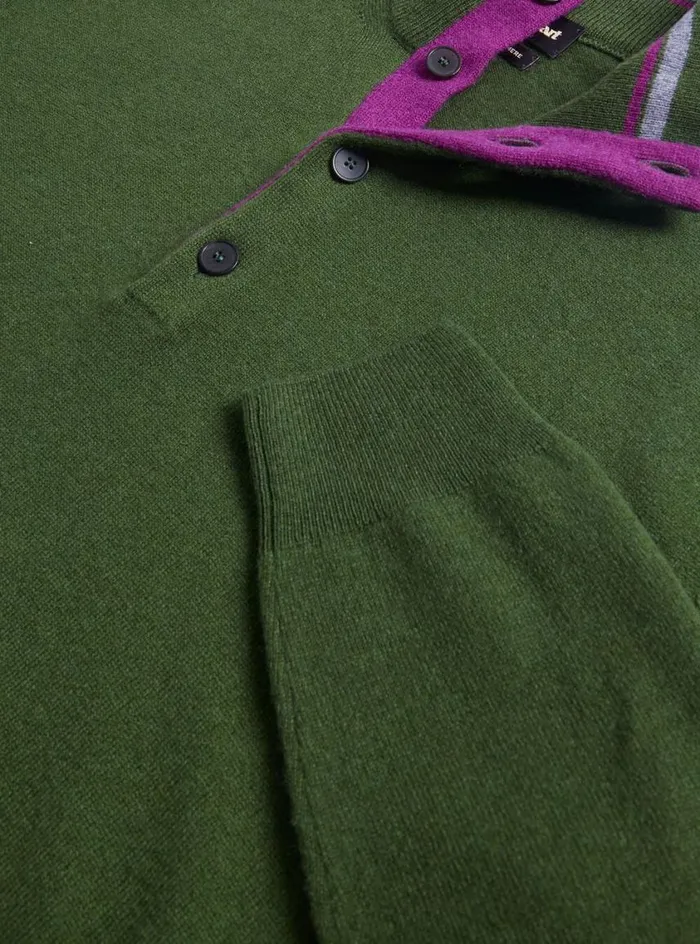 Men Paul Stuart Sweaters Cashmere Button Mock Neck Sweater Olive