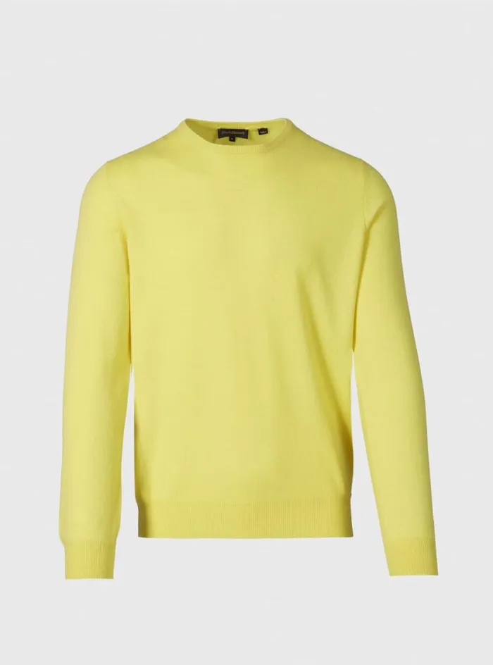 Men Paul Stuart Sweaters Cashmere Crewneck Sweater Bright Yellow