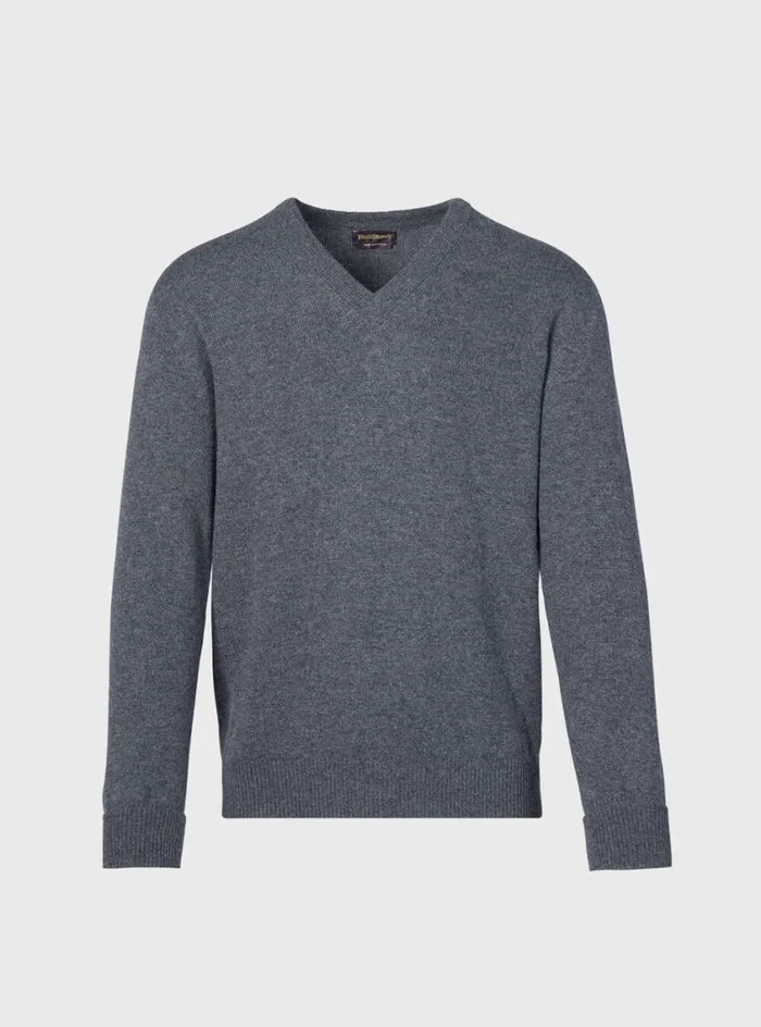 Men Paul Stuart Sweaters Classic Cashmere Double Ply VNeck Sweater Granite