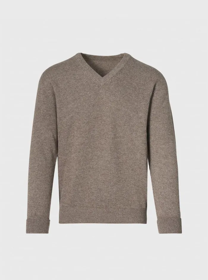 Men Paul Stuart Sweaters Classic Cashmere Double Ply VNeck Sweater Mink