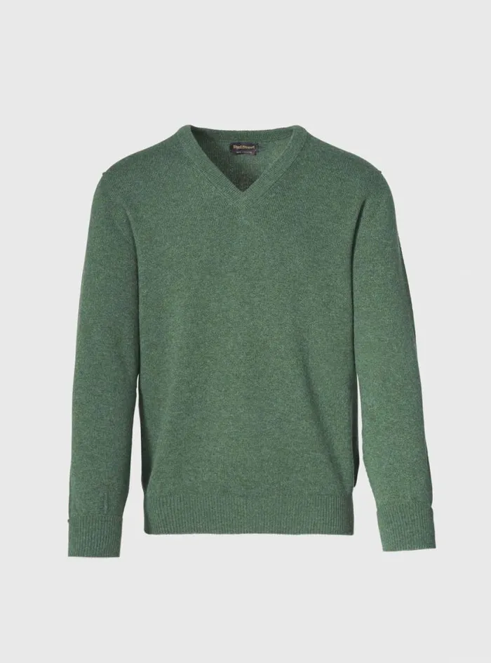 Men Paul Stuart Sweaters Classic Cashmere Double Ply VNeck Sweater Olive