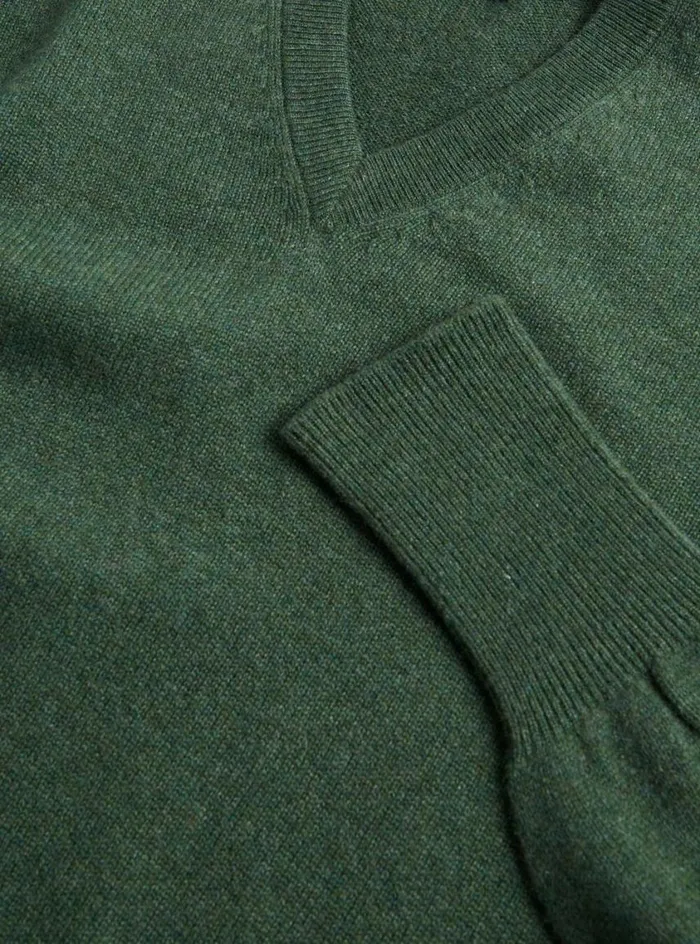 Men Paul Stuart Sweaters Classic Cashmere Double Ply VNeck Sweater Olive