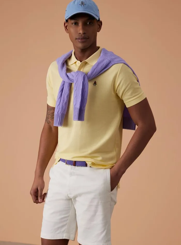 Men Paul Stuart Sweaters Cotton Piqu Logo Polo Butter