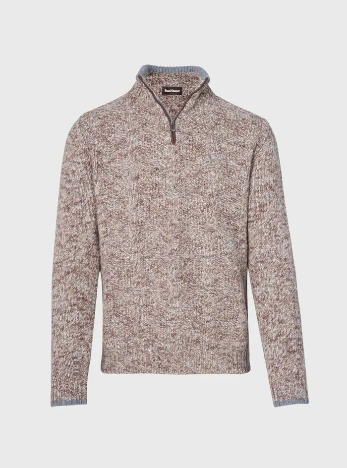 Men Paul Stuart Sweaters Marled Quarter Zip Sweater Brown Melange