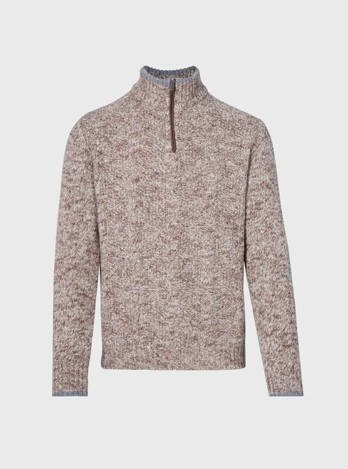 Men Paul Stuart Sweaters Marled Quarter Zip Sweater Brown Melange