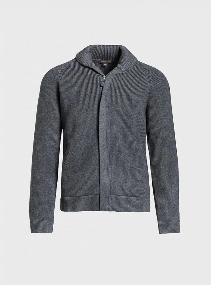 Men Paul Stuart Sweaters Merino Wool Ribbed Full Zip Cardigan Charcoal