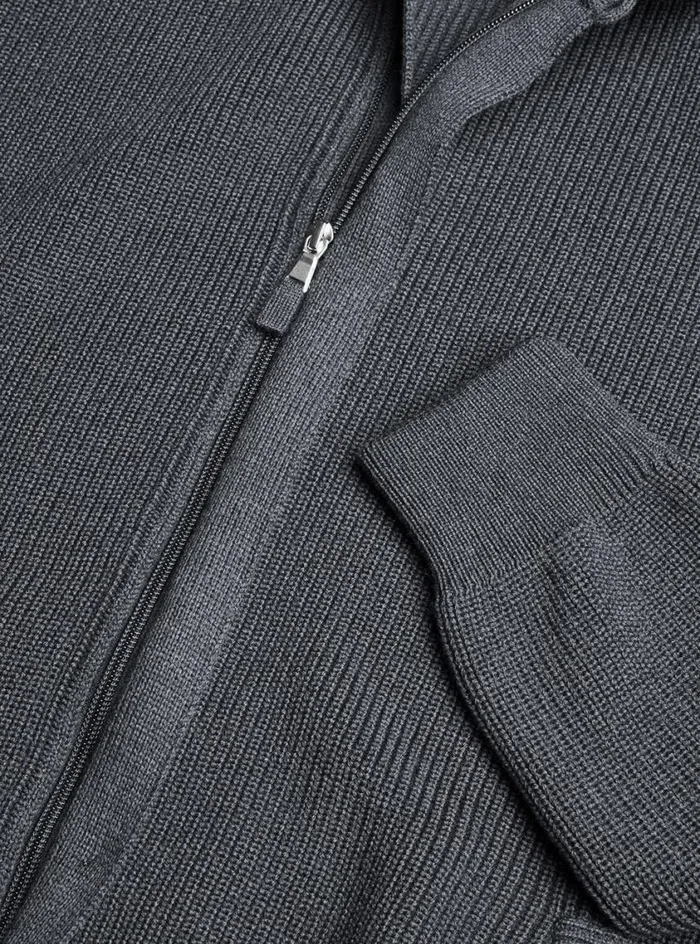 Men Paul Stuart Sweaters Merino Wool Ribbed Full Zip Cardigan Charcoal