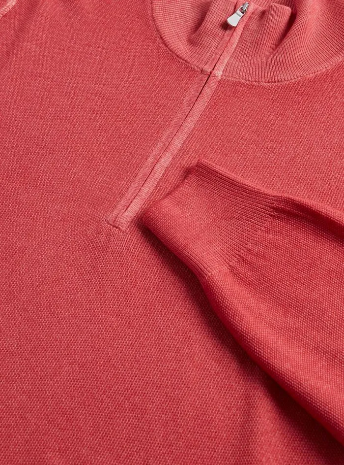 Men Paul Stuart Sweaters Merino Wool Rice Stitch Quarter Zip Sweater Pink