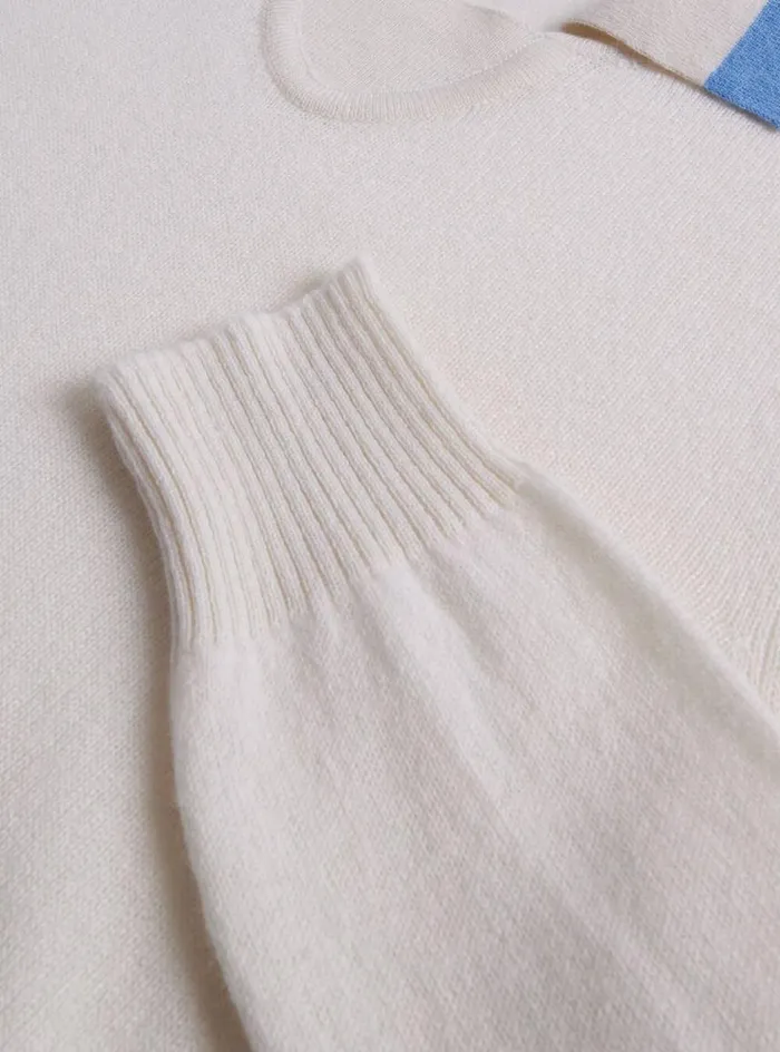 Men Paul Stuart Sweaters Open Collar Cashmere Sweater Whitelight Blue