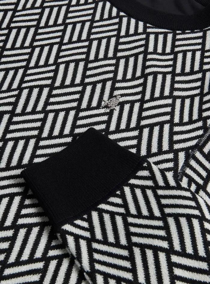 Men Paul Stuart Sweaters Parquet Pattern JacquardCrewneck Black
