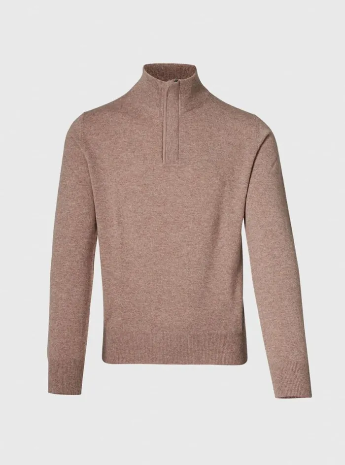 Men Paul Stuart Sweaters Quarter Zip Sweater With Suede Trim Peanut