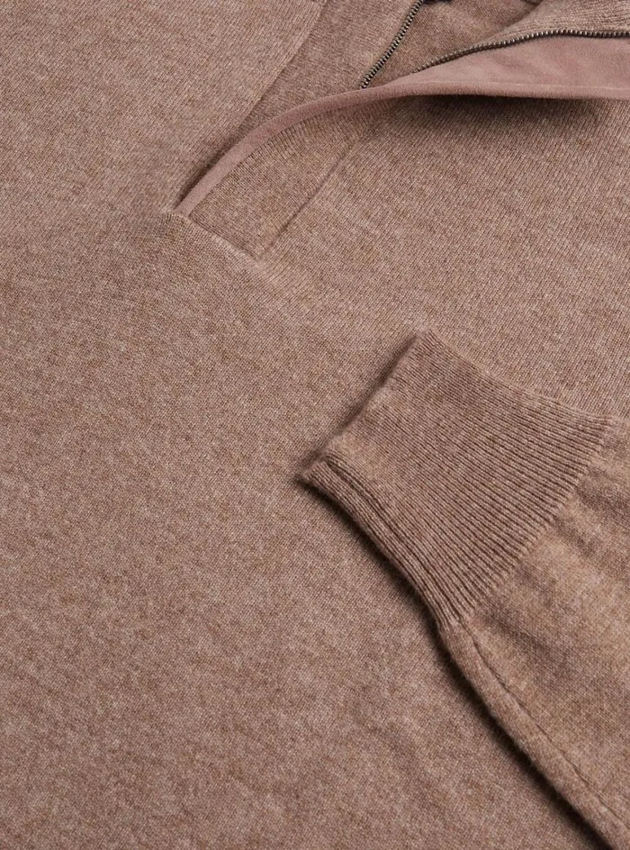 Men Paul Stuart Sweaters Quarter Zip Sweater With Suede Trim Peanut