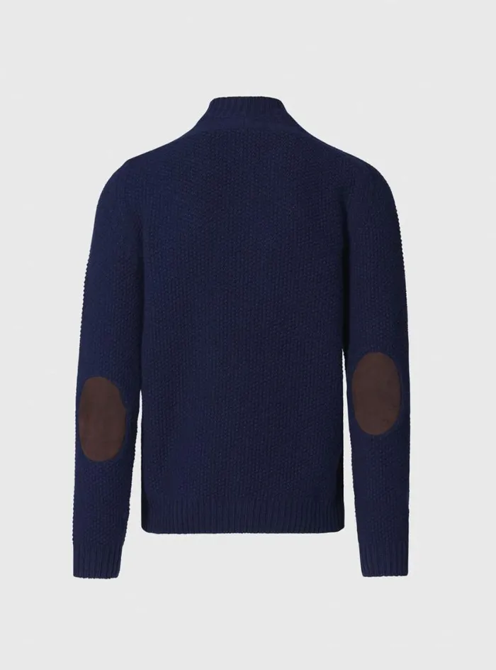 Men Paul Stuart Sweaters Textured Wool and Cashmere Full Zip Cardigan Navy
