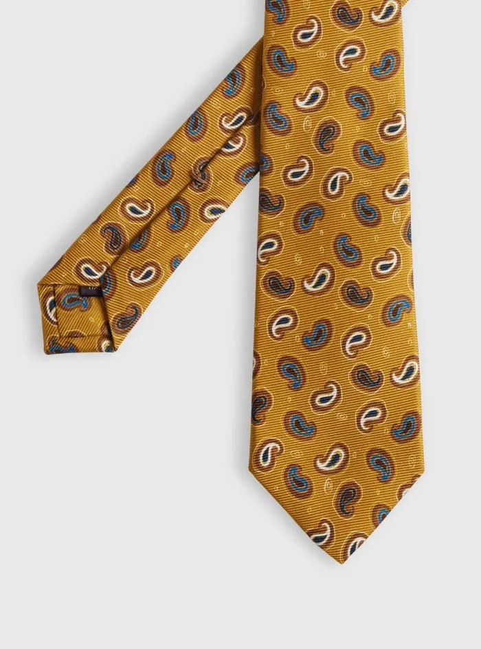 Men Paul Stuart Ties Printed Silk Tossed Pine Tie Gold