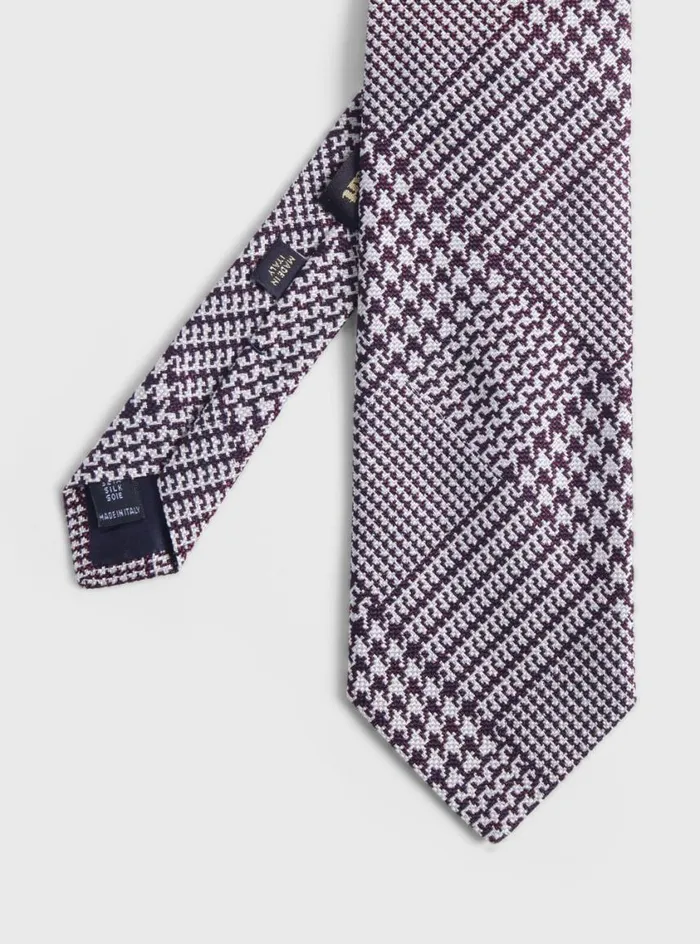 Men Paul Stuart Ties Silk Jacquard Plaid Tie Burgundy