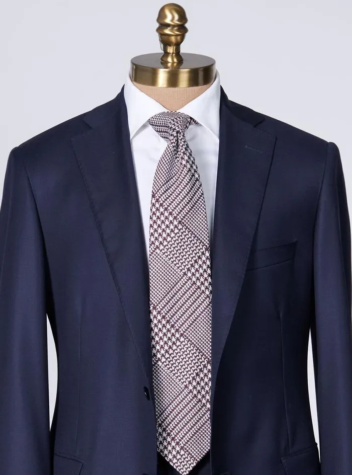 Men Paul Stuart Ties Silk Jacquard Plaid Tie Burgundy