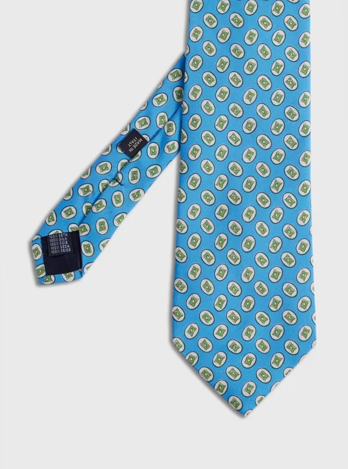 Men Paul Stuart Ties Silk Tossed Oval Print Tie Blue